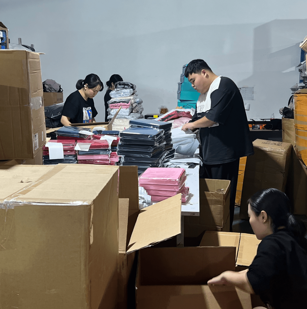 Clients inspecting warehouse operations and quality control processes